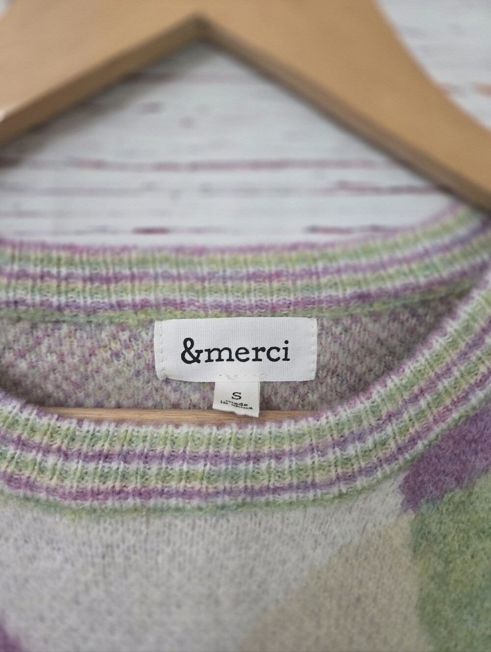 NWT &merci Pastel Geometric Fuzzy Knit Sweater Size Small - Picture 2 of 16